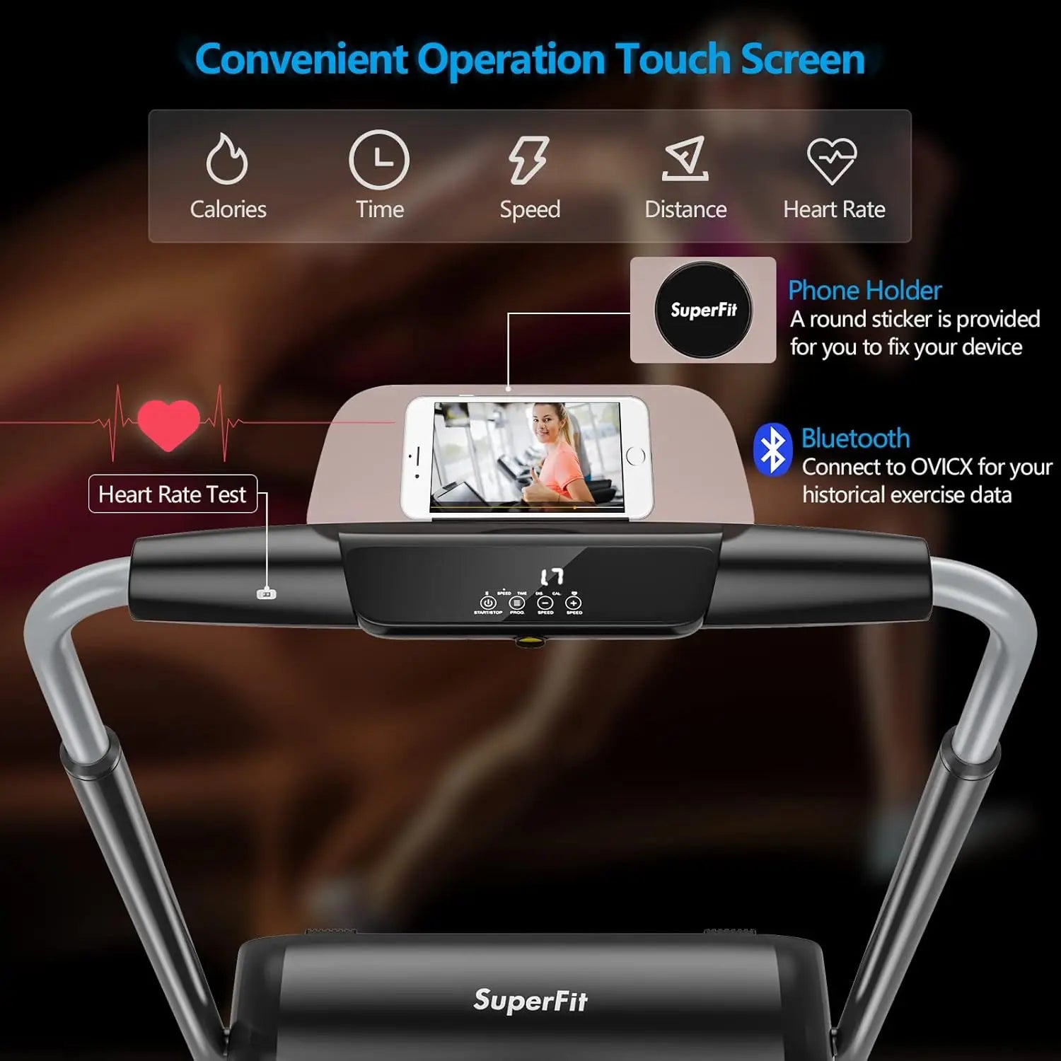 3.0HP Folding Treadmill, Foldable Superfit Treadmill W/LED Touch Screen, Phone Holder, Blue Tooth Connection, Electric Running W