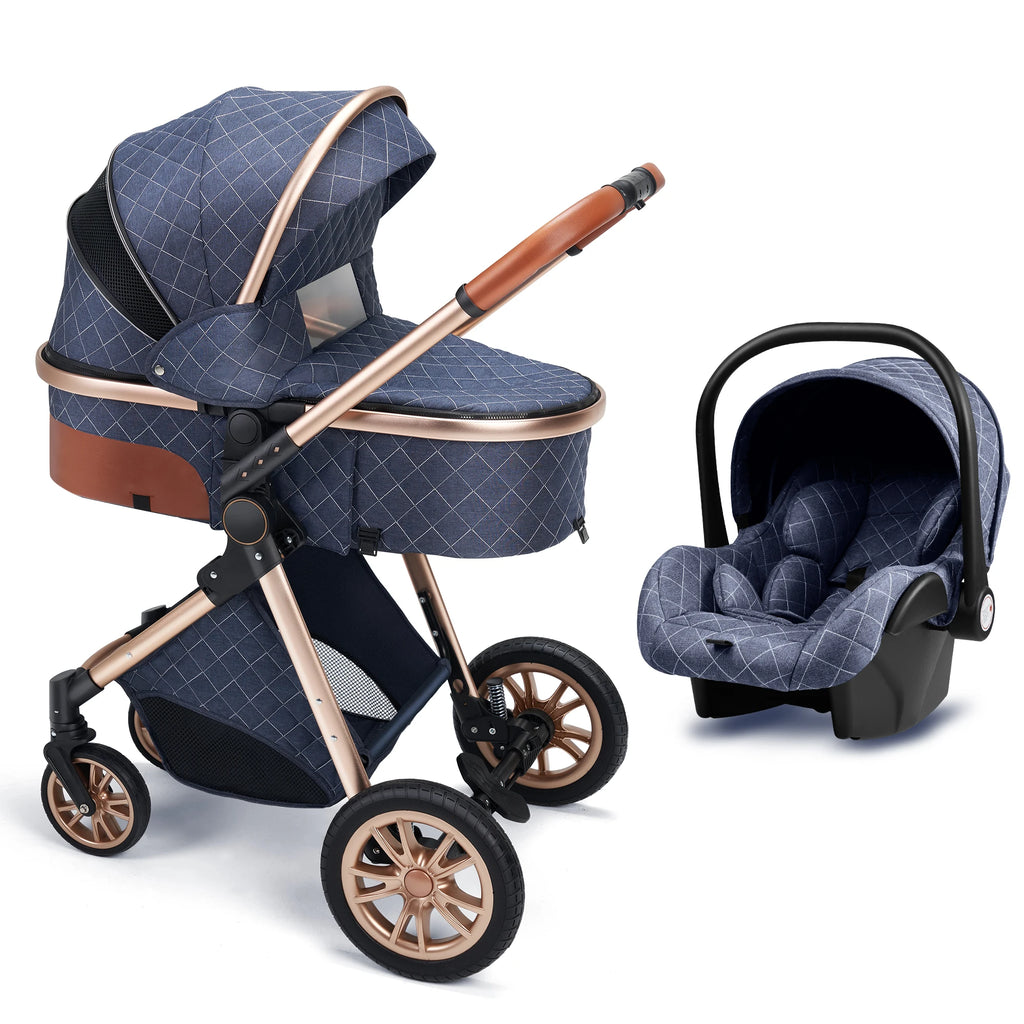 3 In 1 Luxury Pram High Landscape Baby Stroller Folding Pushchair Vista Stroller With Reversible Stroller Seat