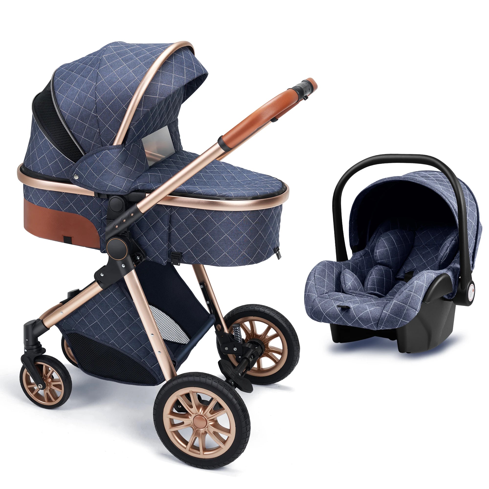 3 In 1 Luxury Pram High Landscape Baby Stroller Folding Pushchair Vista Stroller With Reversible Stroller Seat
