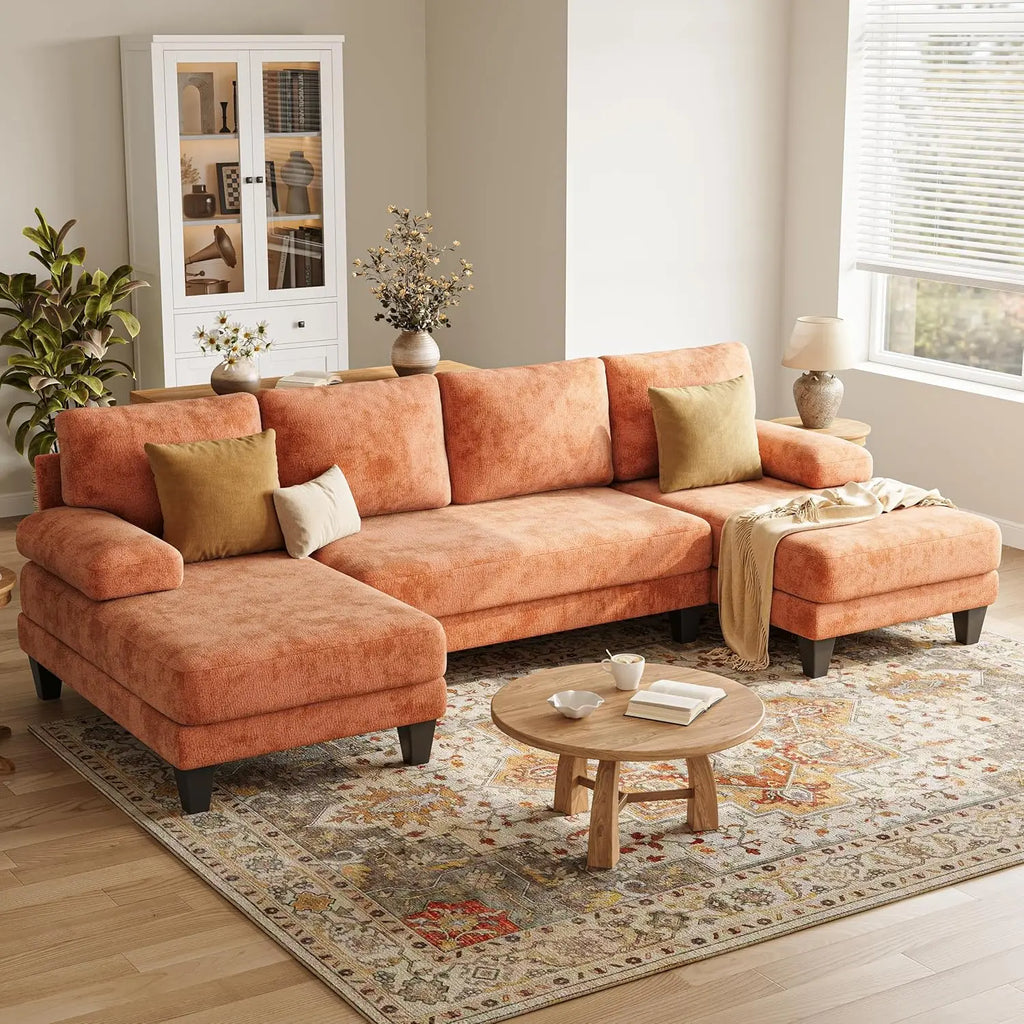U-Shaped Sectional Couches for Living Room | 112 Inch Modern Sectional Couch | Warm White Chenille Sofa with Double, Customized
