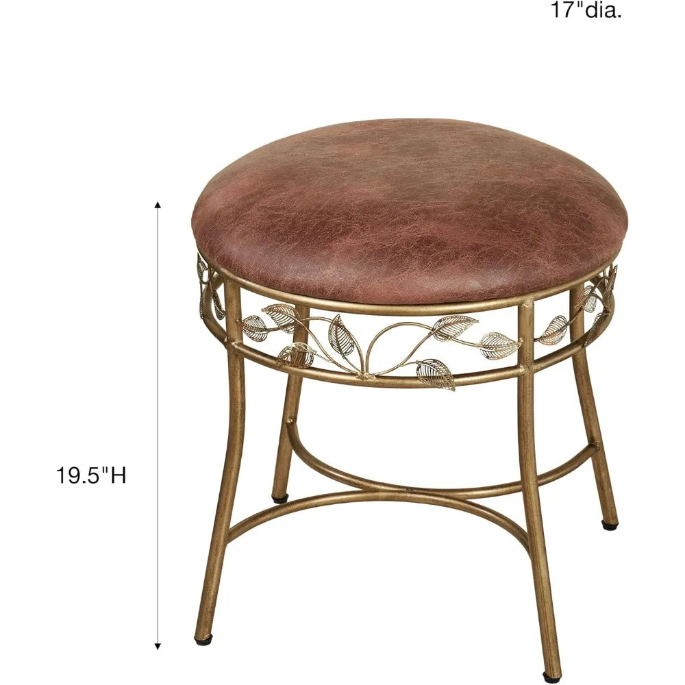 Eden Powder Coated Vanity Dressing Stool with Ember Glow Vinyl Cushion Seat