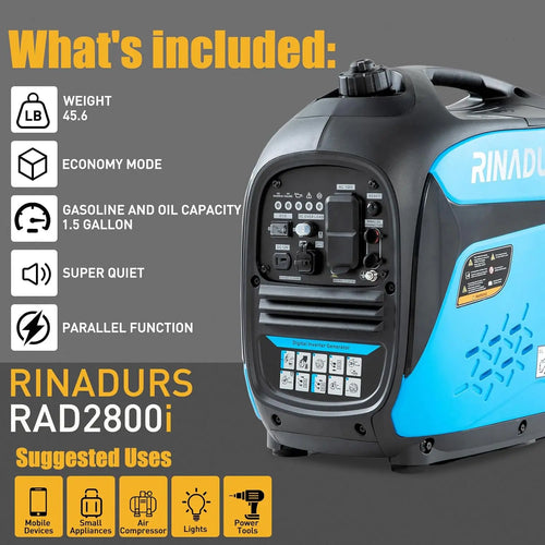 2800 Watt inverter generator, quiet and portable, suitable for home backup power, outdoor camping, and construction sites.EPA Co