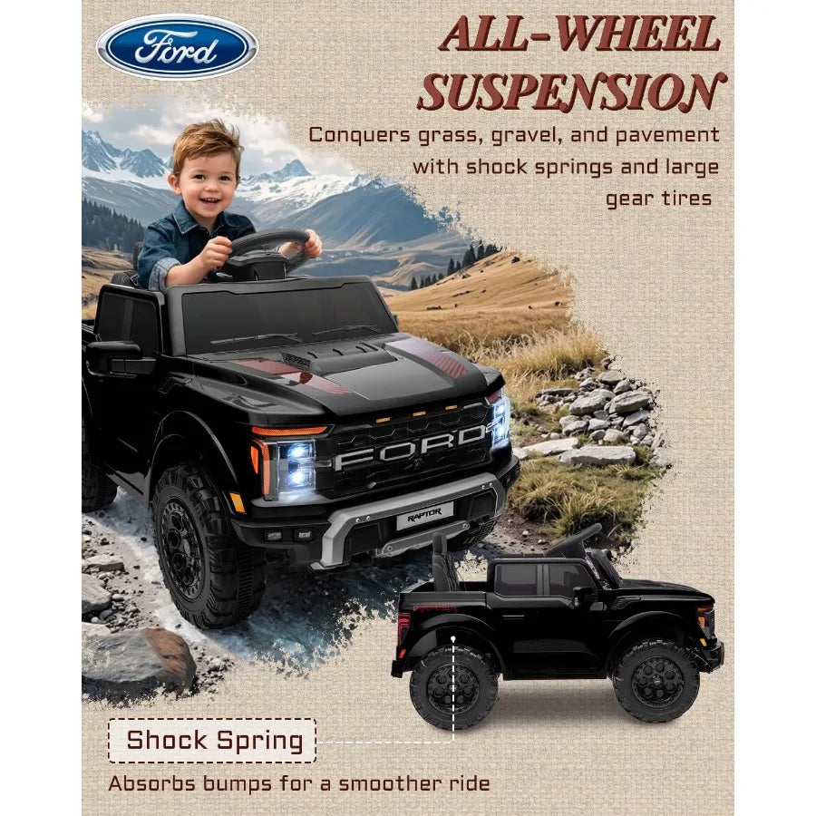 12V Licensed Raptor Kids Ride on Toy, Ride on Truck with Parent Remote Control, Electric Car for Kids with Truck Bed Storage, 3