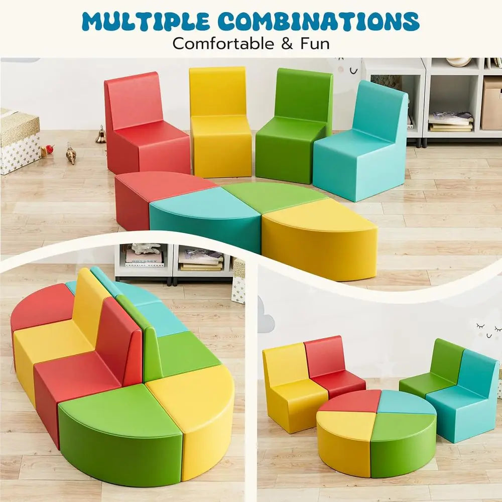 MX-03 8 PCS Kids Soa Set, Daycares Chairs or Toddlers Activities, Colorul ular lexible Seating Set or Home Preschool Playroom