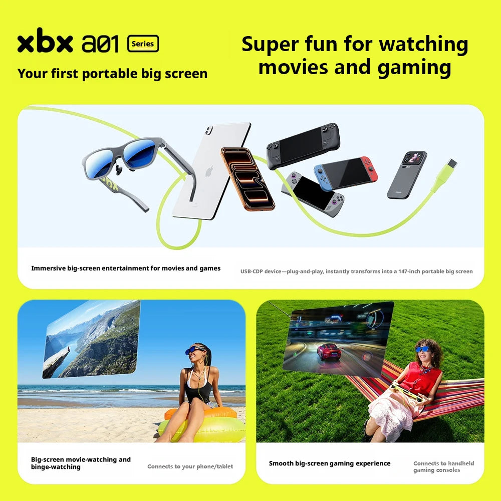 XREAL XBX A01 Smart AR Glasses 147 inch Giant Screen Ultra-lightweight 62g, FOV50, Supports HDR10, 1600 Nits Brightness Micro-OL