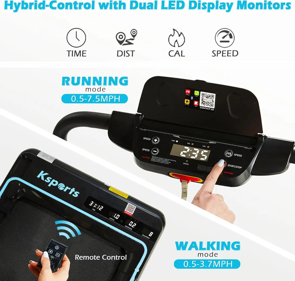 Walking Pad & Folding Treadmill - 2.5HP, Sit-Ups Mat, Bluetooth App, Portable Wheels | Incline, Desk, Dual Displays, 308 lbs & 2