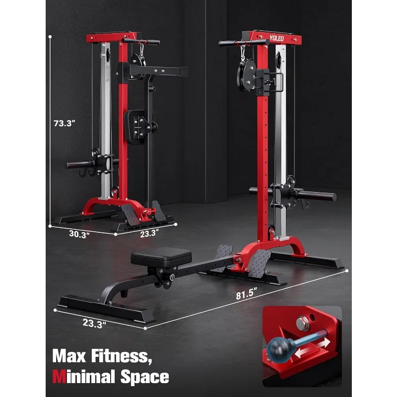 YOLEO Smooth Pulley System Power Cage, Adjustable Cable Crossover Power Rack, Multi-Functional Cable Machine for Home Gym