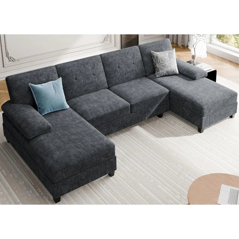 Meilocar Sectional Couches for Living Room, U Shaped Couch 4 Seat Sectional Sofa with Chaise and Armrests, Comfortable Fabric