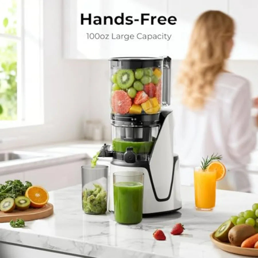 3-in-1 Cold Press Juicer with 6.5 Extra Large Chute 100oz Large Ccity AC Motor Makes Juice Nut Milk Sorbet Bright White
