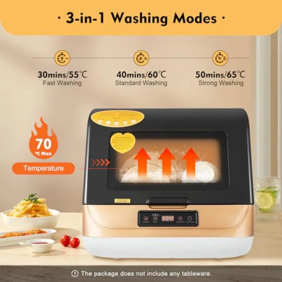 Mini Countertop Dishwasher 800W 110V with 3-In-1 Washing Modes 12-20 Pieces Capacity 7.8L Water Consumption Residual Heat Air C