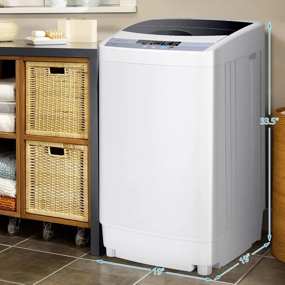 Compact 12-lb Capacity Full-Auto Washer with 10 Programs, LED Display, 8 Water Levels, Laundry Combo for Home, Apartment, Dorm,