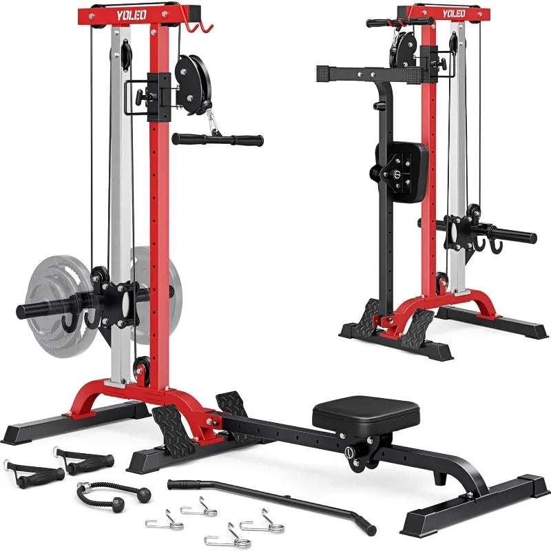 YOLEO Smooth Pulley System Power Cage, Adjustable Cable Crossover Power Rack, Multi-Functional Cable Machine for Home Gym