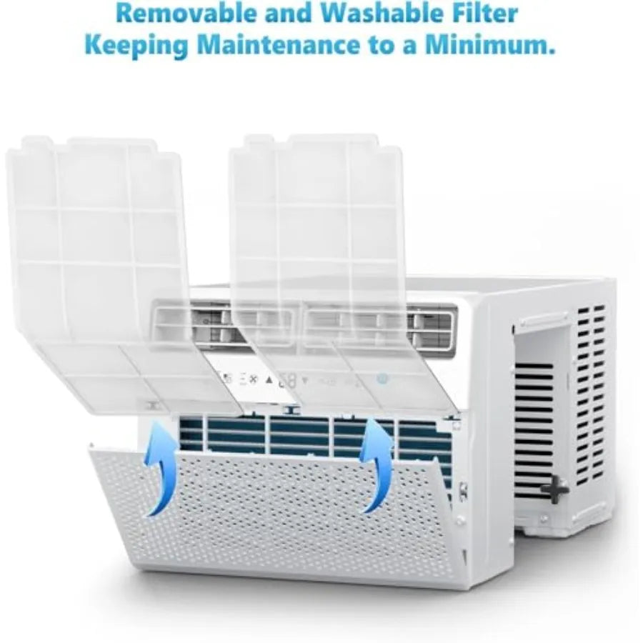 U-shaped window air conditioner for large rooms, aluminum housing, white, 12000 BTU cooling capacity with 3-in-1 cool/dehumidif