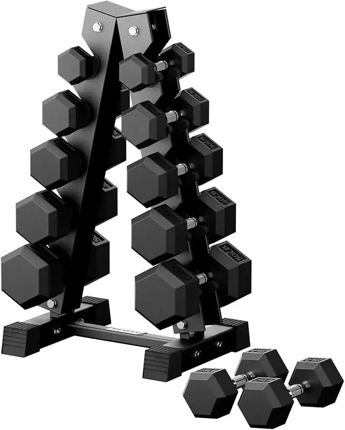 RitFit 250LB/300LB/350LB/550LB/650LB Rubber Hex Dumbbell Sets with Weights Rack, Multiple Color Choices Available