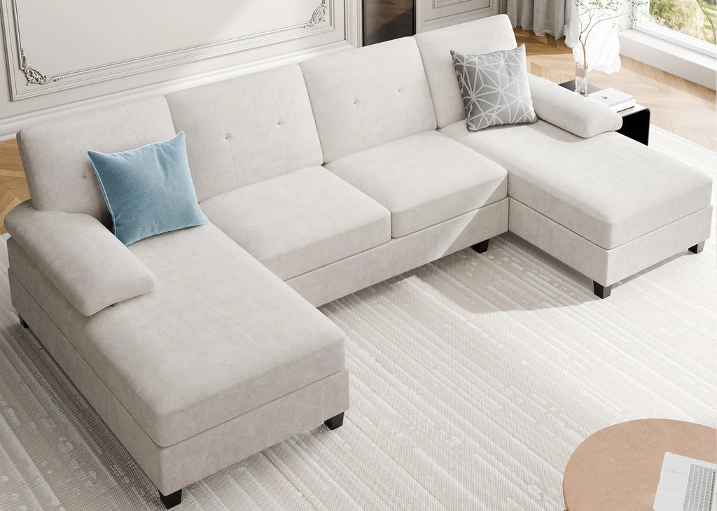 Meilocar Sectional Couches for Living Room, U Shaped Couch 4 Seat Sectional Sofa with Chaise and Armrests, Comfortable Fabric