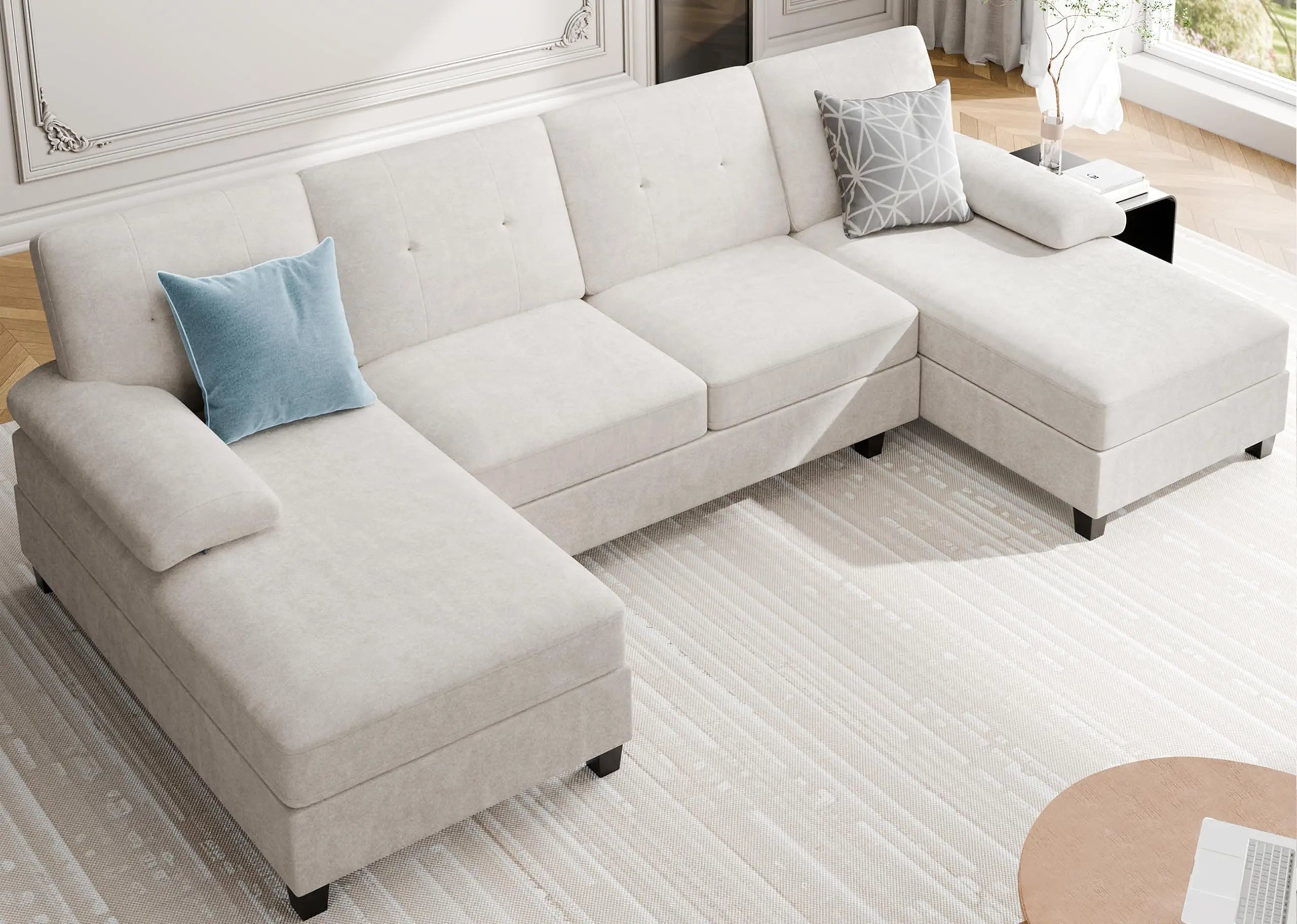 Meilocar Sectional Couches for Living Room, U Shaped Couch 4 Seat Sectional Sofa with Chaise and Armrests, Comfortable Fabric