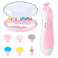 Baby Nail Trimmer Electric Kit Fingernails Toes Care Manicure 6-in-1 Set with LED Light for Newborn Kids and Adult Available in Pink and Blue.