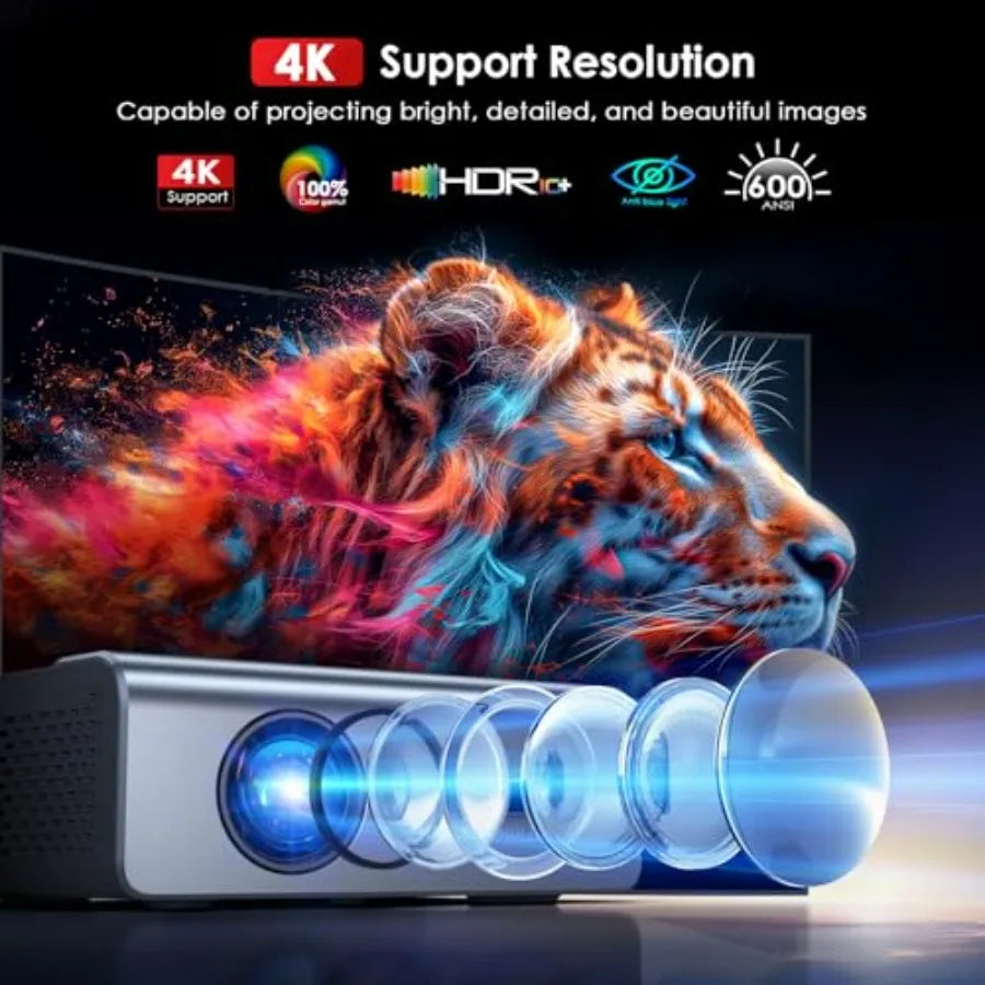 Outdoor 4K Support Projector with Wifi and Bluetooth 22000L Auto Keystone Native 1080p Movie Projector for iOS Android TV Stick