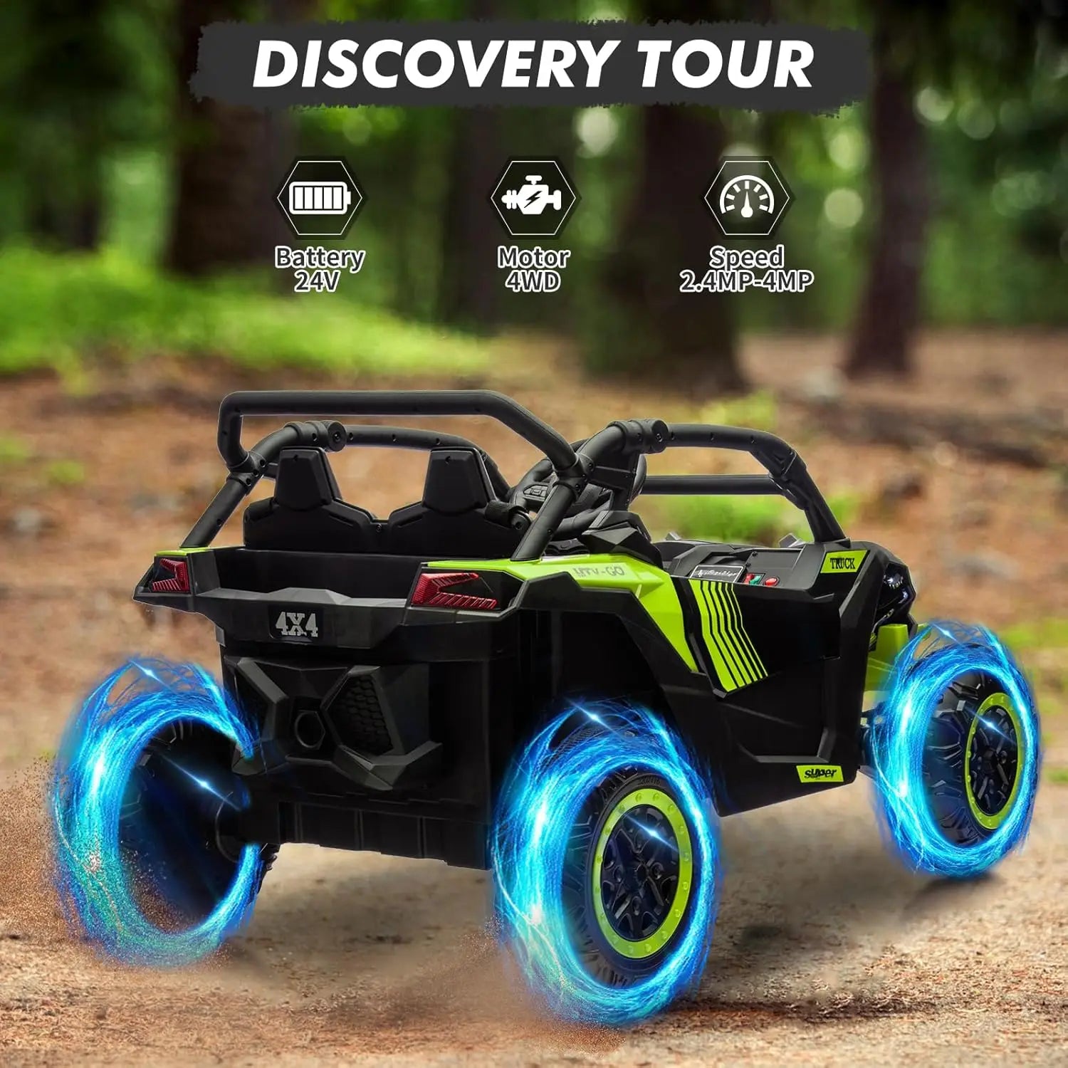 24V 2-Seater Ride-on UTV Kids 4WD Off-Road Electric Vehicle,Remote Control,LED Lights,Music,Horn,Shock Absorbers,110 Lbs Load