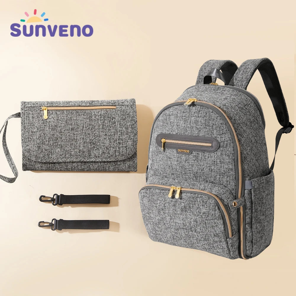Sunveno Diaper Bag Backpack, Large Baby Nappy Bags with Portable Changing Pad for Moms Dads