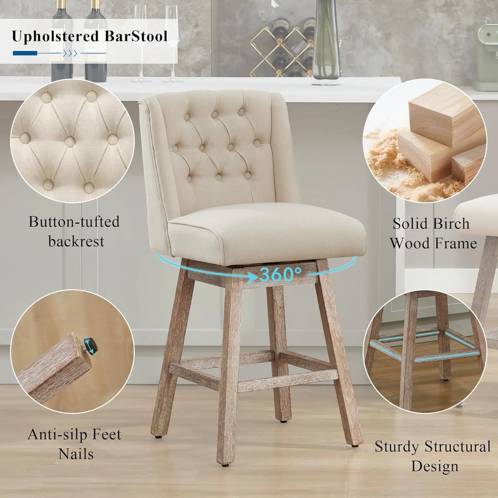 26" Swivel Bar Stools Set of 4, Counter Height Barstools with Back, Linen Fabric Upholstered Bar Stools, Customized
