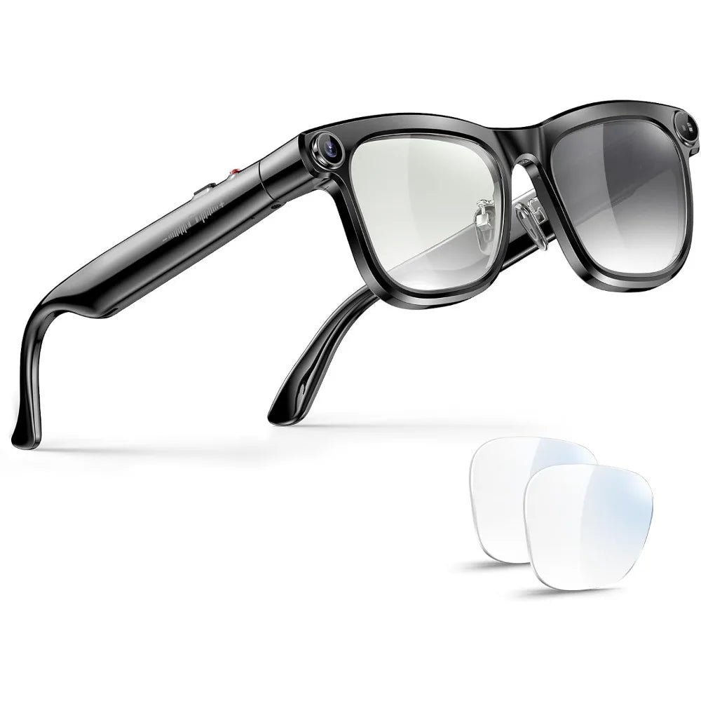 HD 1080P Glasses: 8MP Photos, Auto-Tint Lenses, Open-Ear Audio, Voice Assistant, AI, Translation, LED Privacy, IPX4