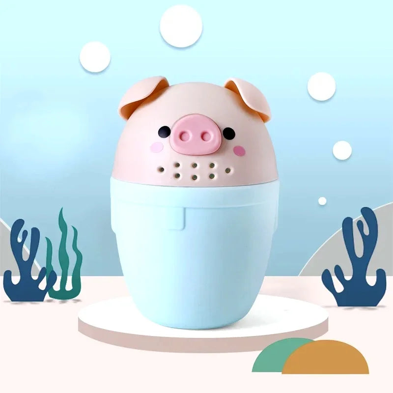 Cute Baby Shampoo Rinse Cup Baby Piggy Cartoon Bath Rinser Pail to Wash Hair and Wash Out Shampoo by Protecting Infant Eyes