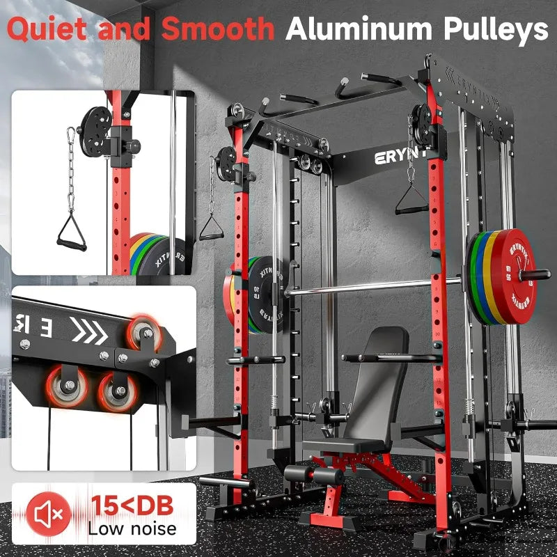 Smith Machine, 2600 LBS Capacity Power Rack for Home Gym Garage, All-in-One Power Cage with Cable Crossover,
