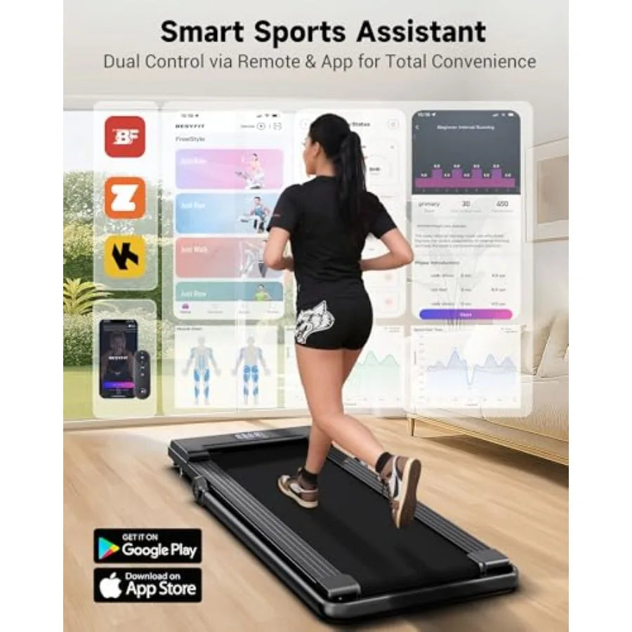 Under Desk Walking Pad Treadmill with BLDC Motor for Home Office 8.7 MPH Speed Fits up to 6' Height 47x16 Super-Long Desk Compa