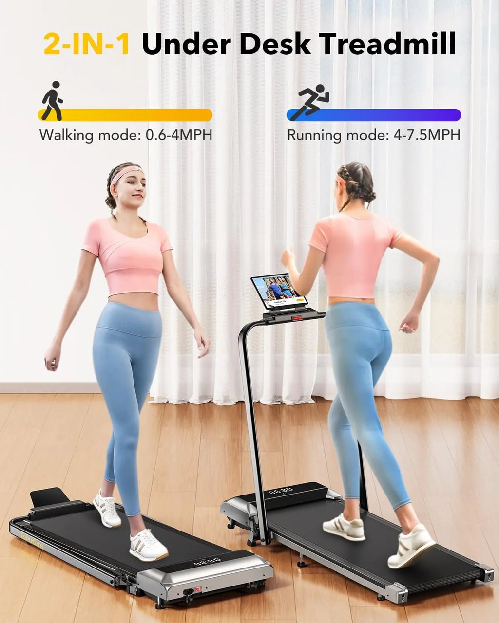 Walking Pad Under Desk Treadmill with Incline, 2 in 1 Folding Treadmill for Home/Office, Portable Compact Treadmills with Remote