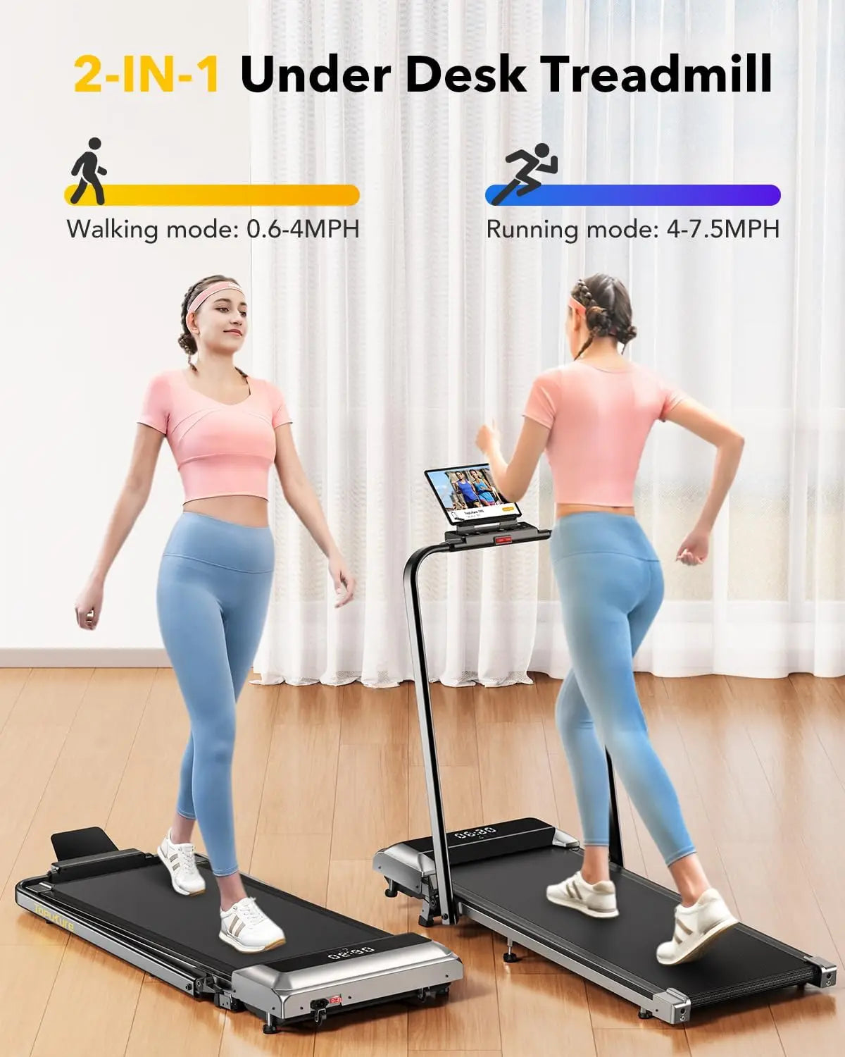 Walking Pad Under Desk Treadmill with Incline, 2 in 1 Folding Treadmill for Home/Office, Portable Compact Treadmills with Remote