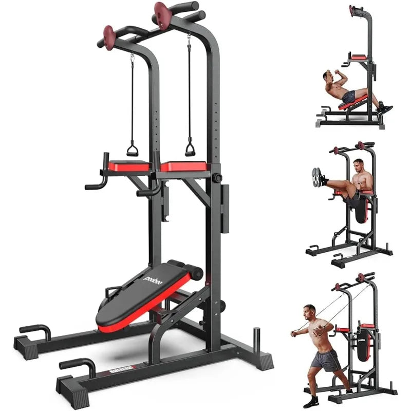 Pooboo Power Tower Dip Station Pull Up Bar for Fitness Home Gym Workout,450 Pounds Multi-Function Adjustable Height Fitness