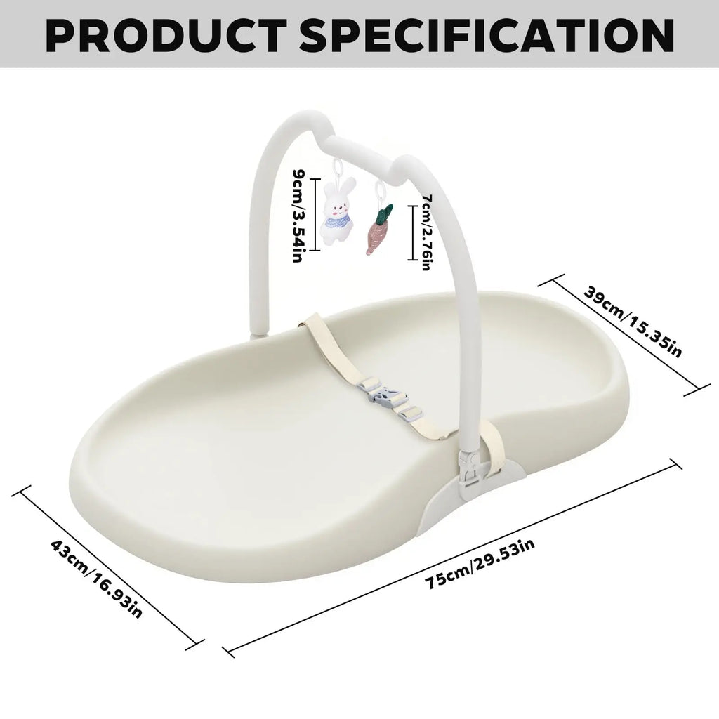 Baby Changing Mat with Safety Harness and Cat Ear Toys Shelf, Anti Roll Wedge Baby Changing Pad, Easy Wipe Clean Waterproof