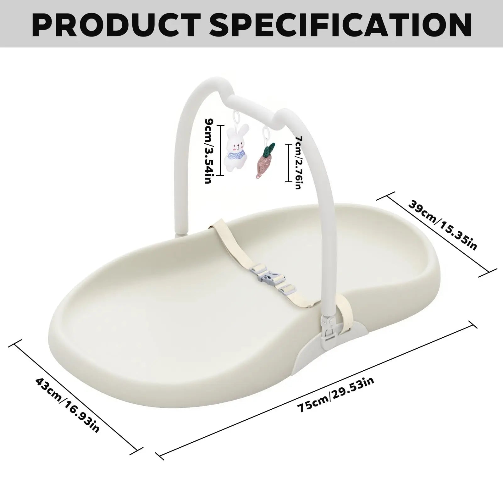 Baby Changing Mat with Safety Harness and Cat Ear Toys Shelf, Anti Roll Wedge Baby Changing Pad, Easy Wipe Clean Waterproof