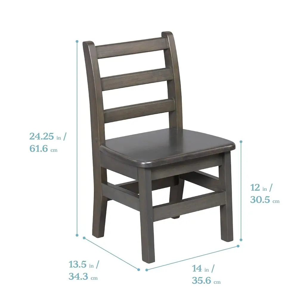 30in D Round Hardwood Table and Chair Set, 12in Seat Height, Kids urniture, Grey Wash, 3-Piece