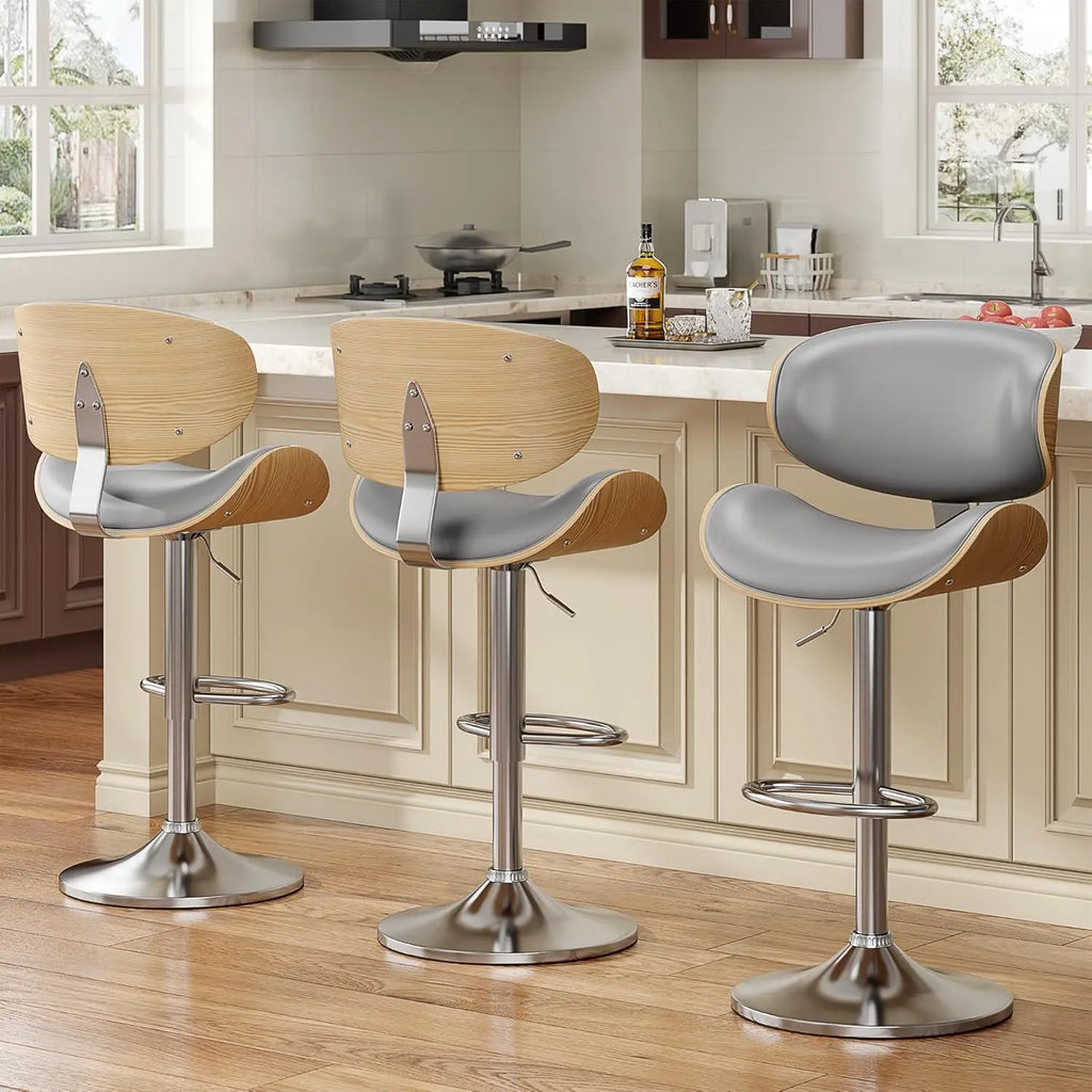 Adjustable Height Swivel Bar Stool PU Leather Upholstered with Back Footrest for Bar Kitchen Dining Room Set of 3, Customized