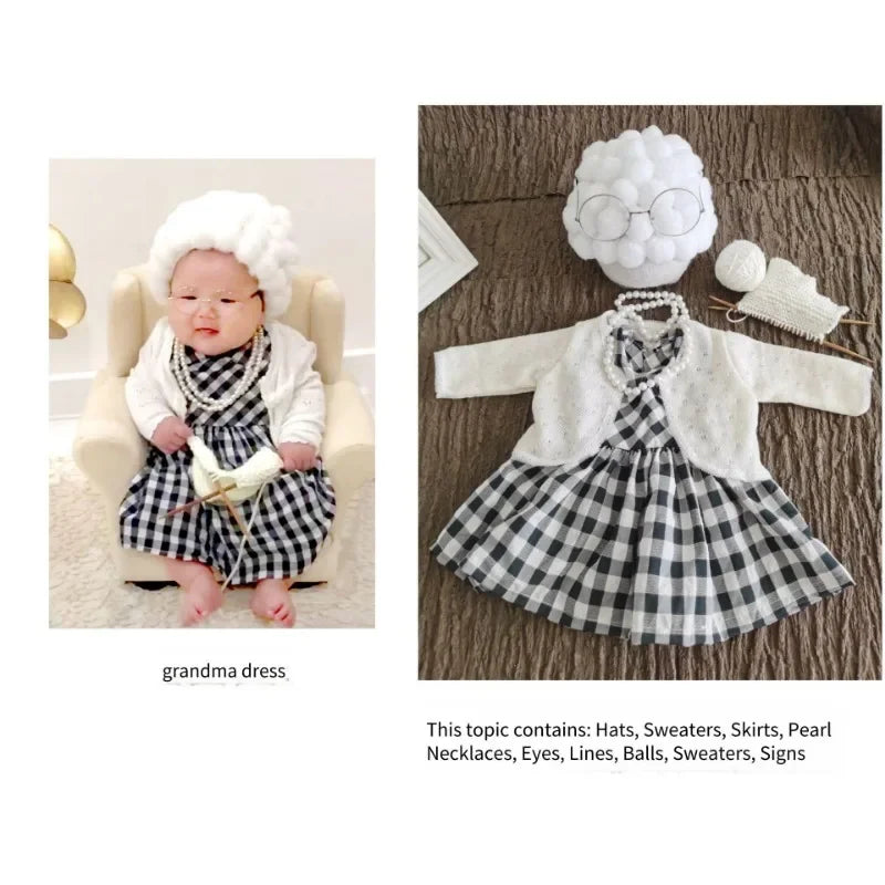Newborn Photography Props Baby Girl Grandma Outfit Baby Boy Grandpa Costume Cosplay Clothes Infant Photo Shooting Newborn Outfit