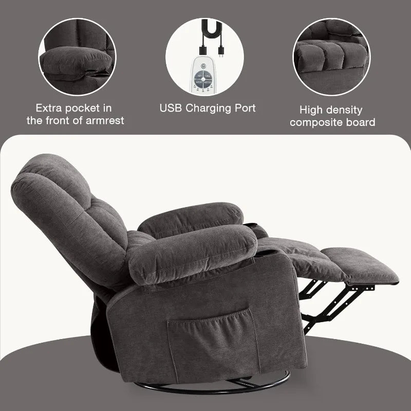 BOSMILLER Massage Swivel Rocker Recliner Chair with Vibration Massage and Heat Ergonomic Lounge Chair for Living Room