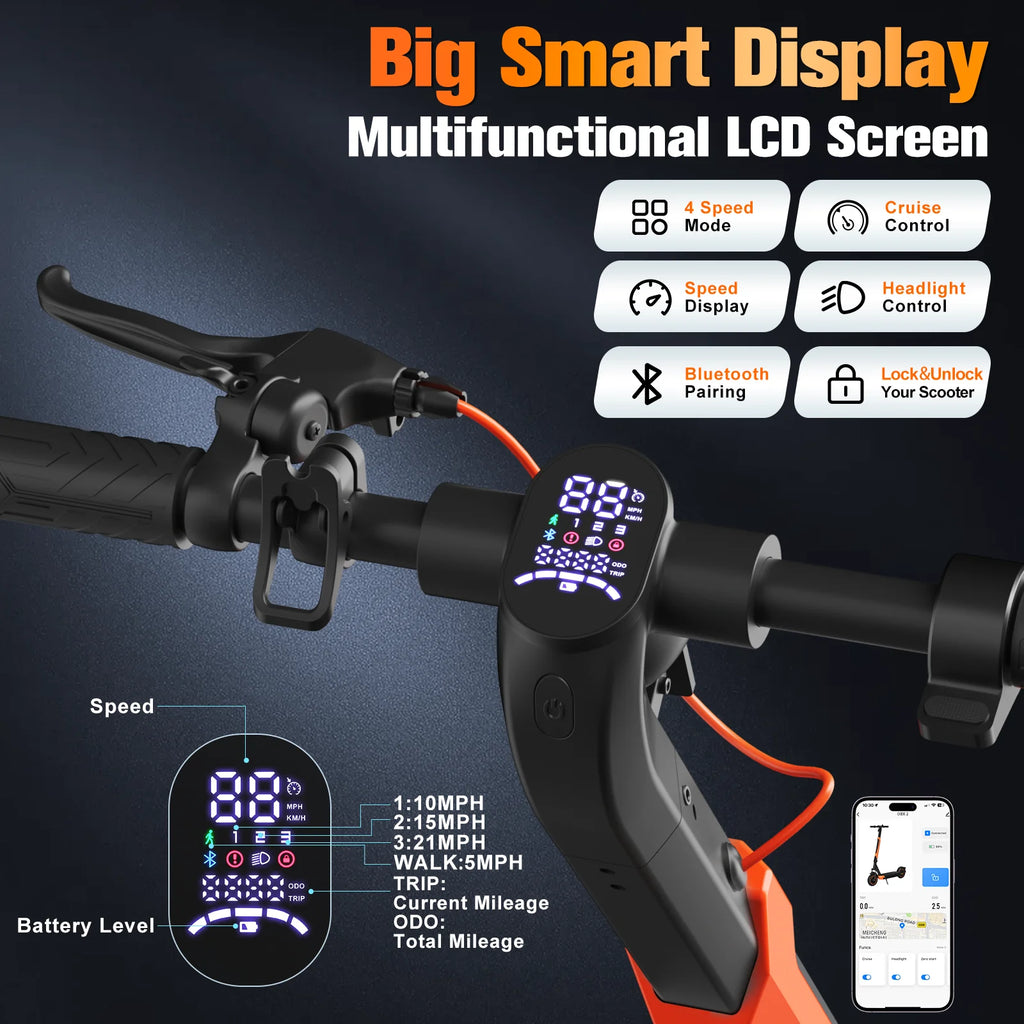 10'' Foldable Electric Scooter 800W 21mph Max Speed APP Smart Control Dual Suspension 22miles Max Range For City Commuter