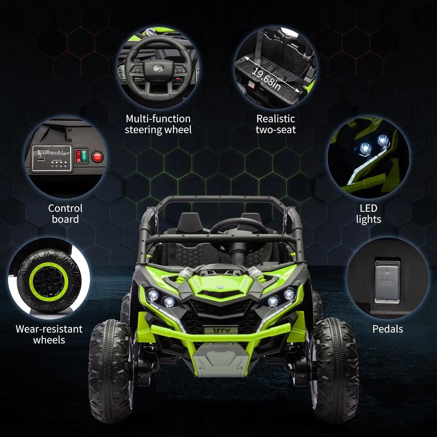 24V 2-Seater Ride-on UTV Kids 4WD Off-Road Electric Vehicle,Remote Control,LED Lights,Music,Horn,Shock Absorbers,110 Lbs Load