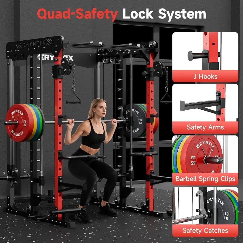 Smith Machine, 2600 LBS Capacity Power Rack for Home Gym Garage, All-in-One Power Cage with Cable Crossover,
