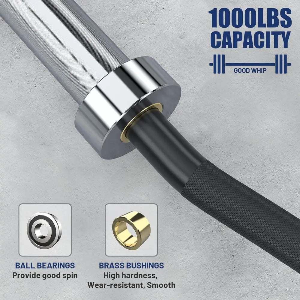 7ft Curved Barbell with 1000LB Load Capacity, Men's Bar featuring Hard Chrome Sleeves or 2 Plates