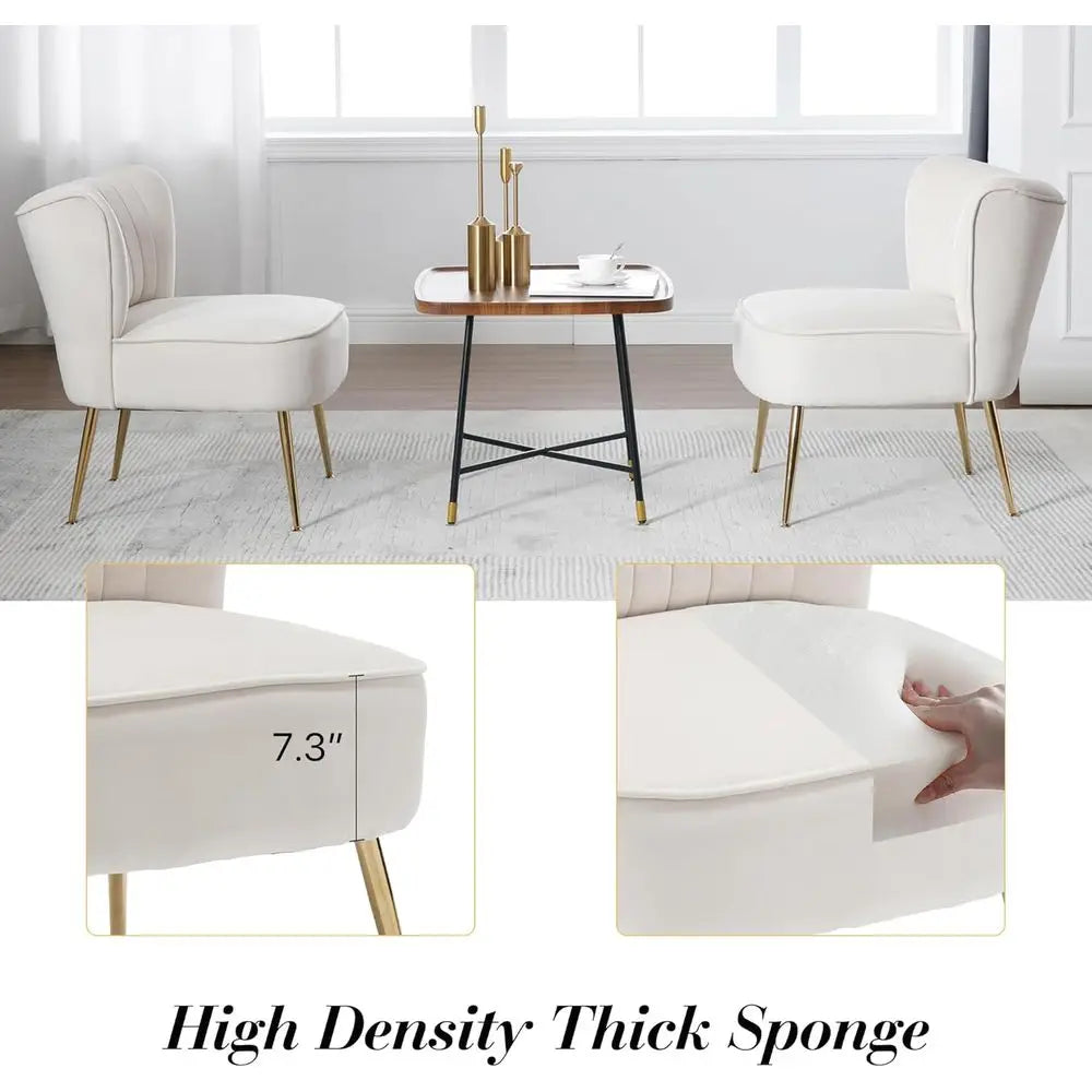 Upholstered Wingback Accent Chair Set of 4, Comfortable Side Chairs with Gold Legs and Padded Seats, Beige for Small Living Room