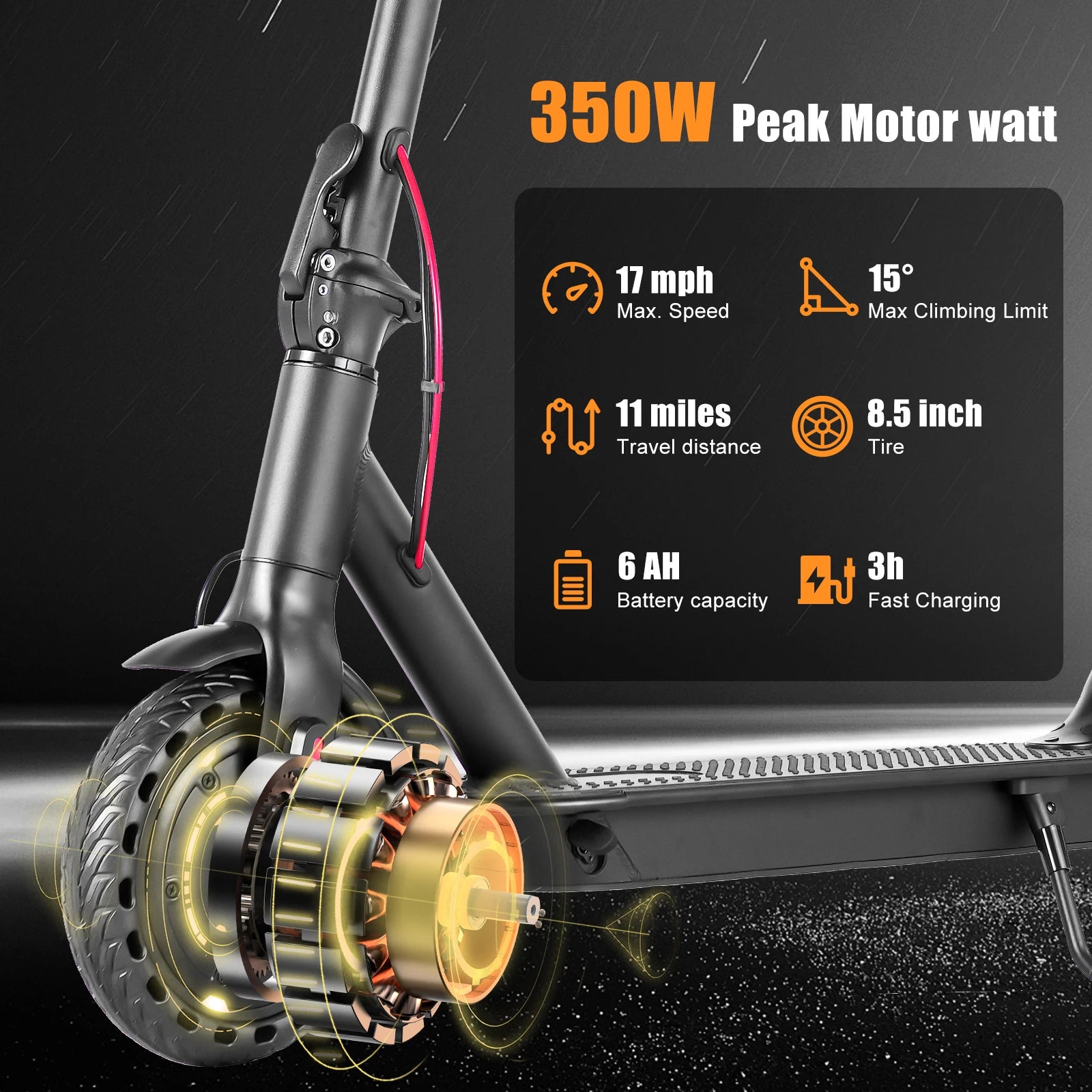 AiliFe Electric Scooter Long Range 350W Peak 500W Motor 8.5" Tires Portable Commuting E Scooter With Front suspension