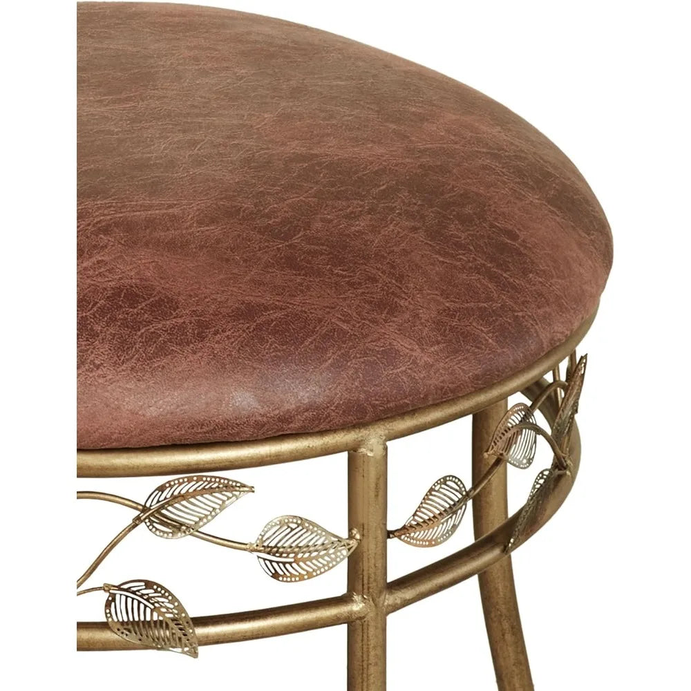 Eden Powder Coated Vanity Dressing Stool with Ember Glow Vinyl Cushion Seat