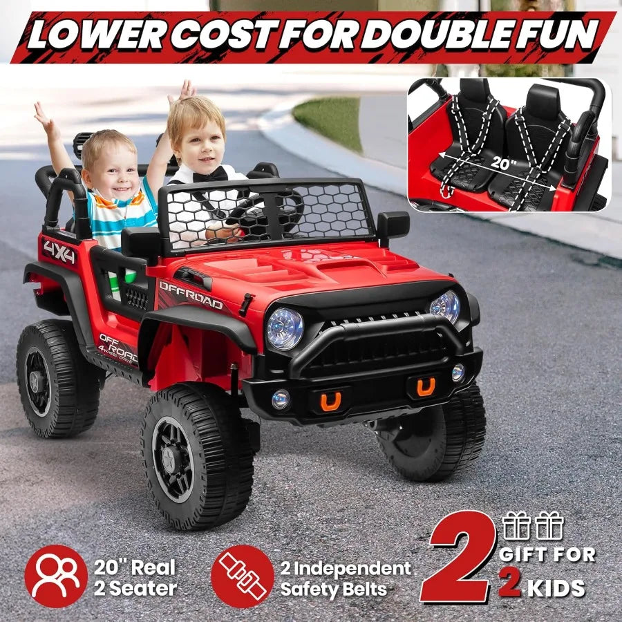 24V XL 2 Seater Ride On Toys Car for Big 4WD/2WD Switchable Electric Truck w/20'' Wide Seat Remote Control 4-Wheeler Suspension