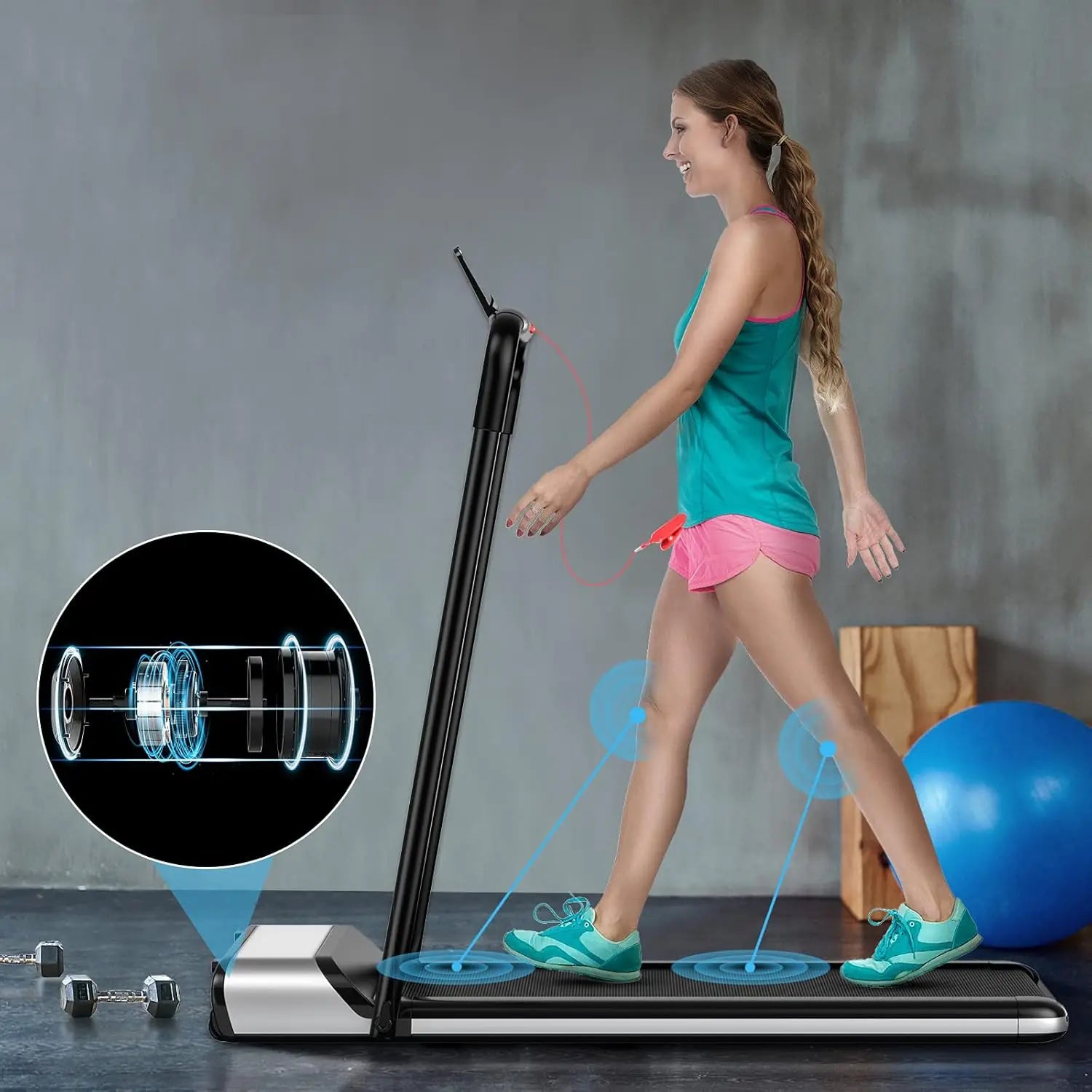 Folding Treadmill, Ultra-Thin Installation-Free Foldable Electric Treadmill, Low Noise, Walking Jogging Machine, Portable Superf
