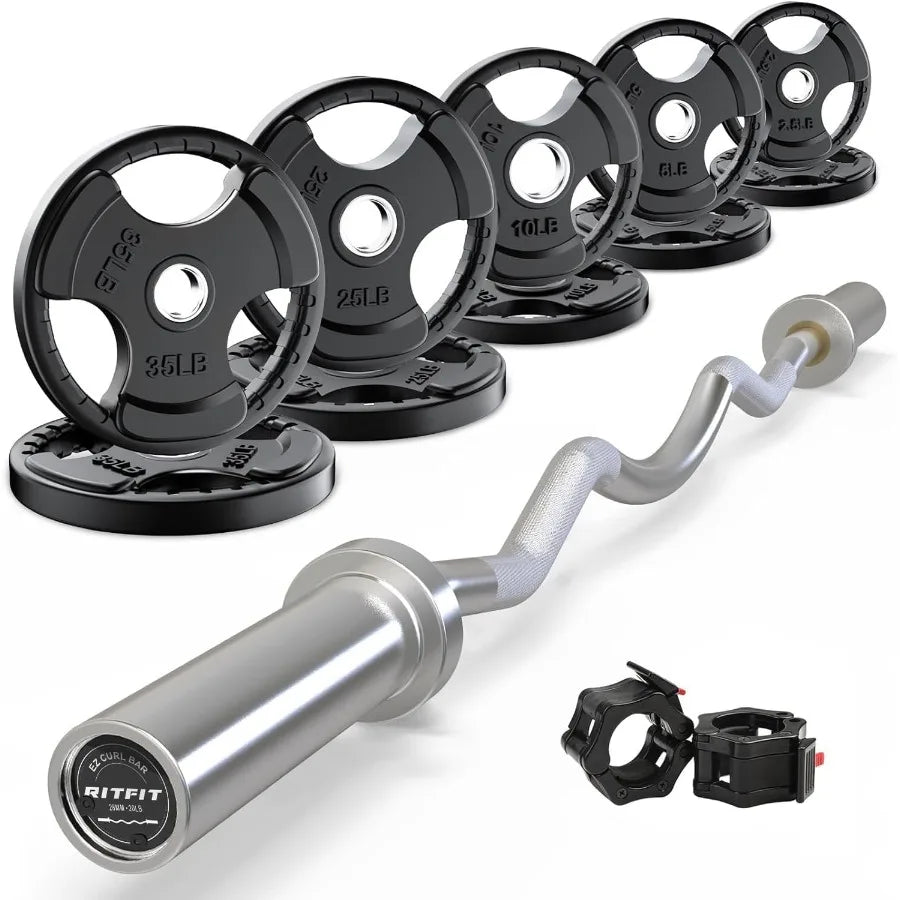 2 Inch EZ Curl Bar with 155LB Weights & Collar,350LBS Weight Capacity Curl Barbell for Bicep,Tricep and Weight Lifting Exercises