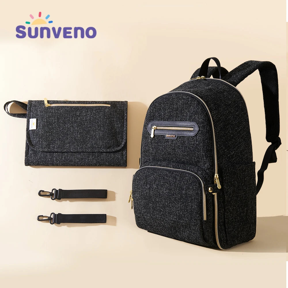 Sunveno Diaper Bag Backpack, Large Baby Nappy Bags with Portable Changing Pad for Moms Dads