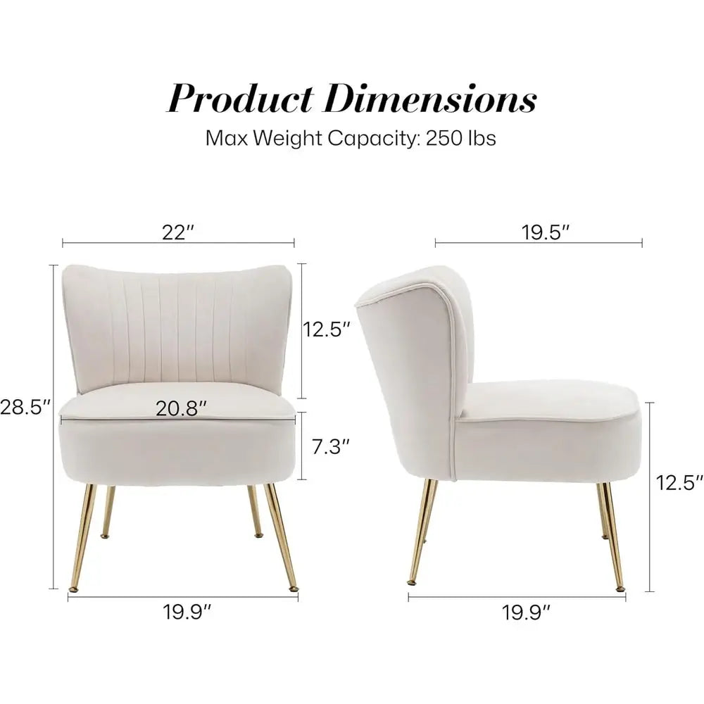 Upholstered Wingback Accent Chair Set of 4, Comfortable Side Chairs with Gold Legs and Padded Seats, Beige for Small Living Room